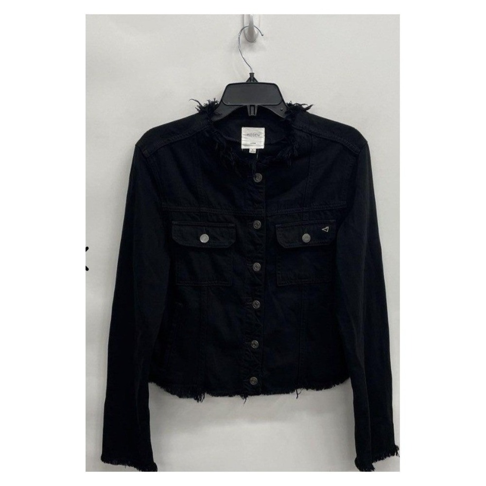 Hidden Jeans Black Frayed Edge Button Up Denim Jacket HD936J-BLK Womens Large
